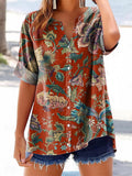 Women's Ethnic Floral Art Print Casual Cotton And Linen Shirt