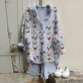 Comstylish Vintage Cute Chicken Art Linen Shirt