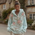 Women's Vintage Bohemian Embroidered Flannel Hoodie elevenforest