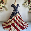 Women's Independence Day Flag And Floral Print Short Sleeve Dress elevenforest