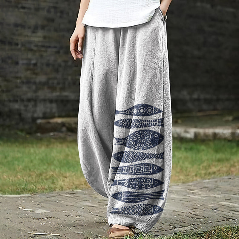 Women's Japanese Art Fish Pocket Loose Casual Pants elevenforest