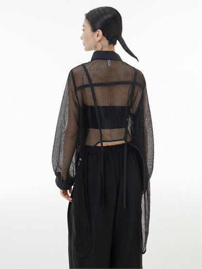 Stylish Long Sleeves Loose Mesh See-through Sun Protection Blouses&shirts Tops