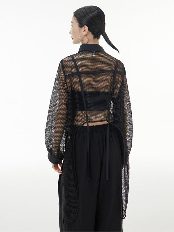Stylish Long Sleeves Loose Mesh See-through Sun Protection Blouses&shirts Tops