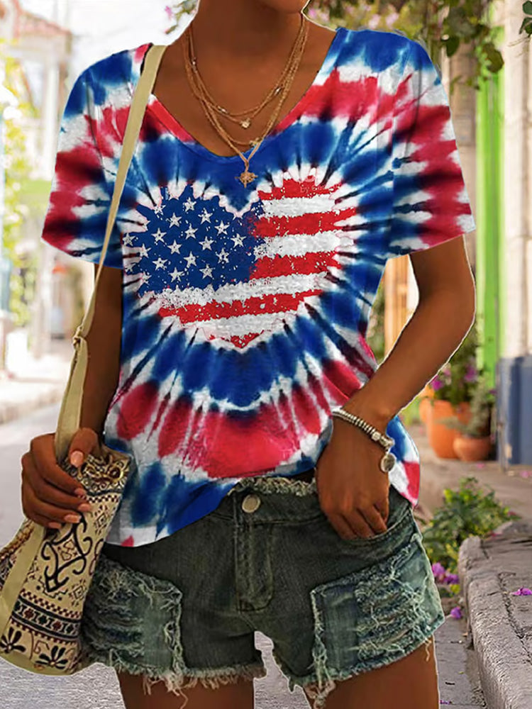 Comstylish Women's Independence Day Print V Neck T-shirt