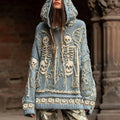 Women's Skull And Chrysanthemum Art Print Warm And Cozy Hooded Sweater elevenforest