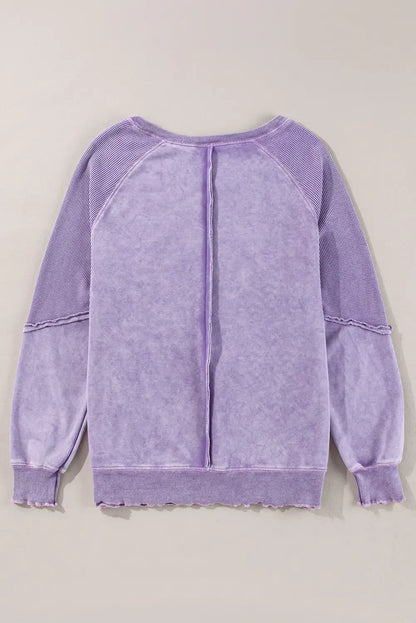 Orchid Petal Waffle Knit Patchwork Sweatshirt