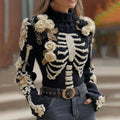 Comstylish Women's Vintage Halloween Skeleton Floral Art Cozy Sweater