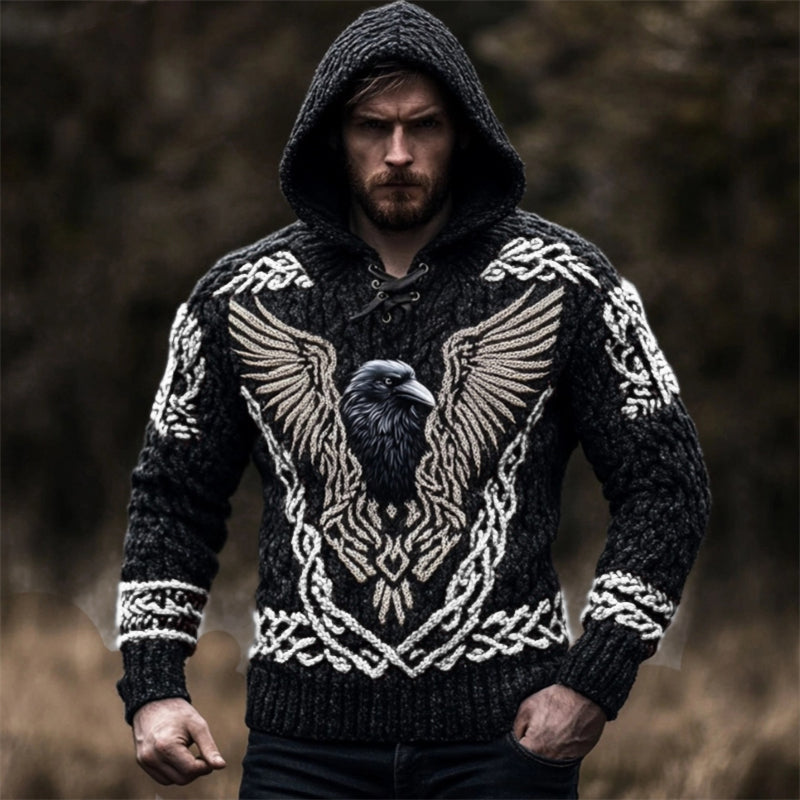 Men's Viking Raven Inspired Celtic Chunky Hooded Sweater elevenforest