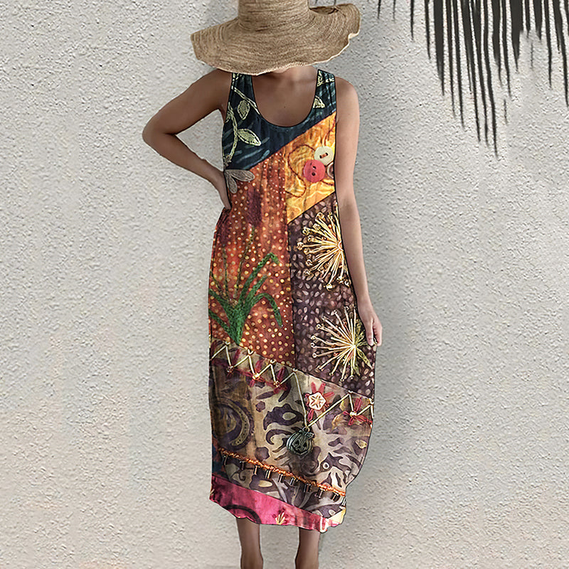 Vintage Bohemian Geometric Art Linen Blend Dress elevenforest