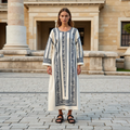 Vintage Greek Key Crew Neck Linen Mixi Dress elevenforest
