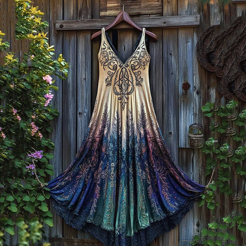 Women's Celtic Gradient V Neck Sleeveless Maxi Dress elevenforest
