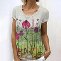 Comstylish Women's Echinacea Art Linen Crew Neck T-shirt