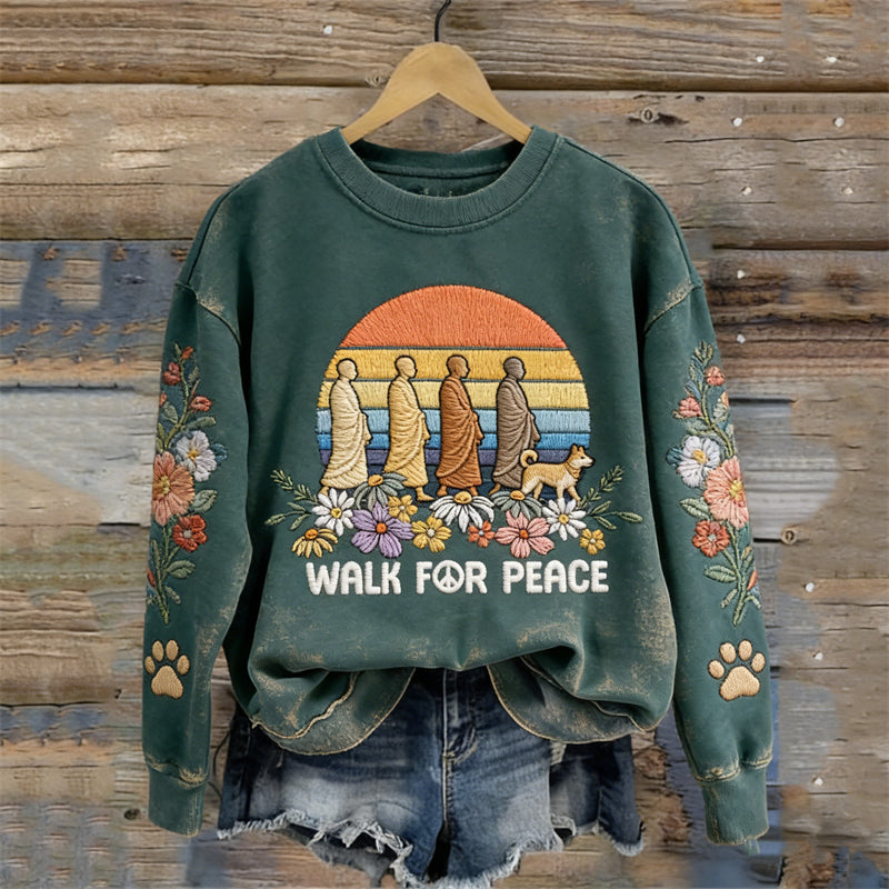 Comstylish Walk For Peace Floral Vintage Washed Sweatshirt