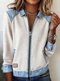 Women's Casual Solid Color Lapel Long Sleeve Splicing Jacket 