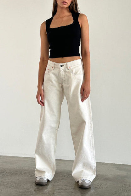 Low Rise Washed Straight Jeans