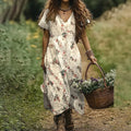 Vintage Floral Print V-neck Short Sleeved Dress elevenforest