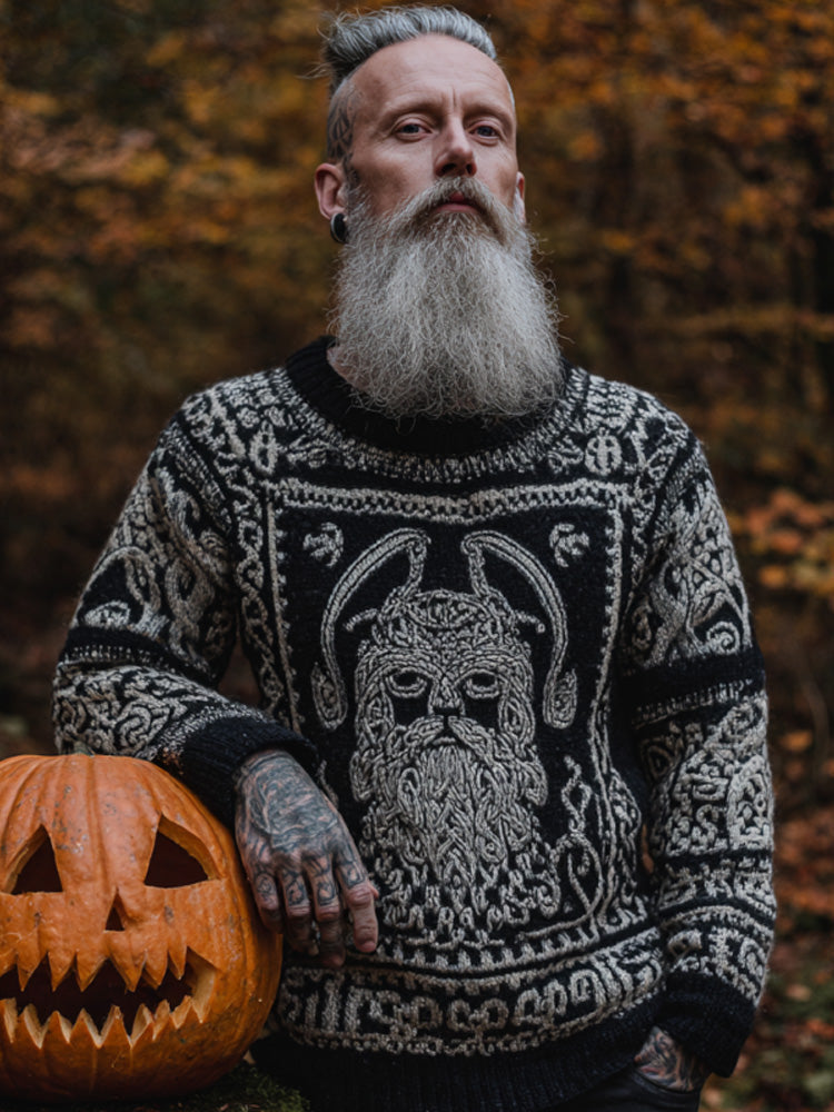 Men's Vintage Viking Halloween Embroidered Sweater elevenforest