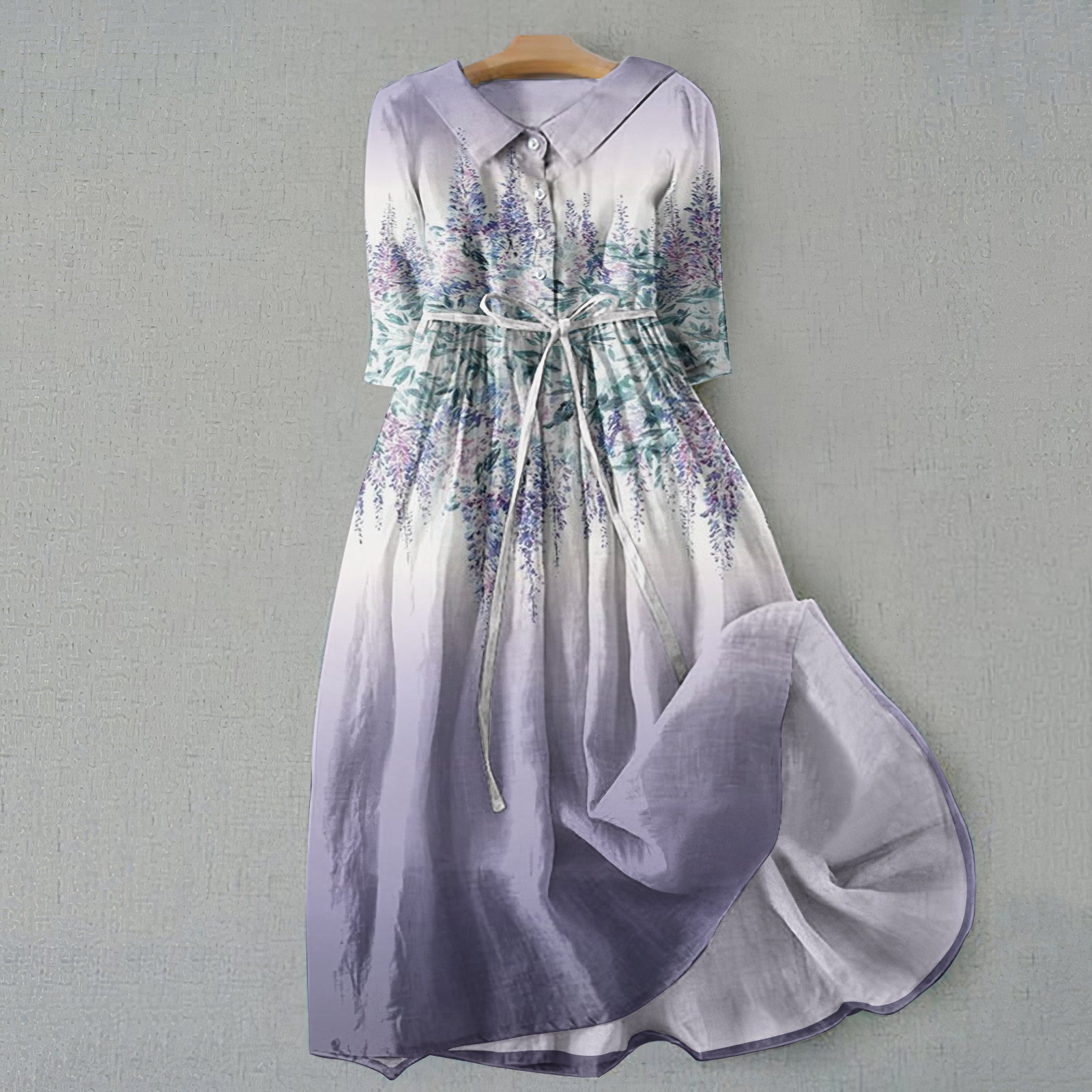 Retro Gradient Lavender Graphics Print Lace-Up Dress elevenforest