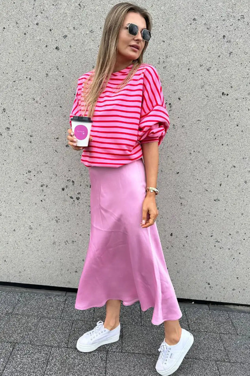 Sachet Pink Striped Crew Neck Sweatshirt