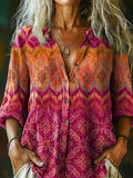 Women's Ethnic Totem Art Print Casual Cotton Linen Shirt