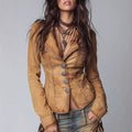 Comstylish Tie-front Collar Denim Slim-fit Cardigan