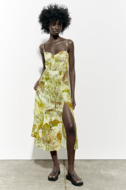 Printed Slit Cami Midi Dress