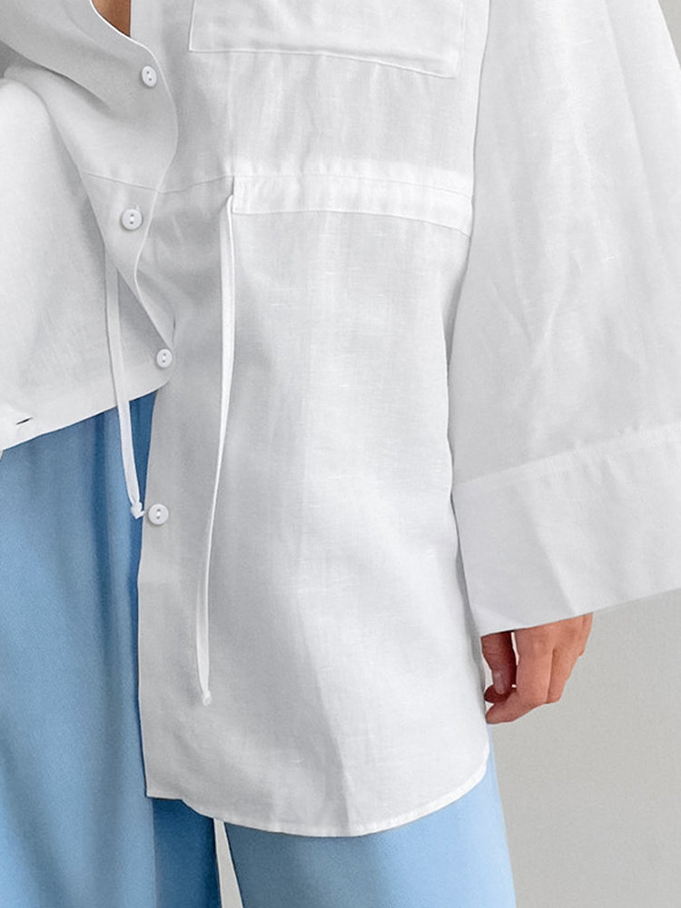 Tossy White Lace-up Shirts Outwear ’s Long Sleeve Patchwork Bandage Cardigan Clothes Female Blouse Coat New