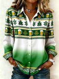 Comstylish Women's Casual St. Patrick's Day Printed Lapel Shirt