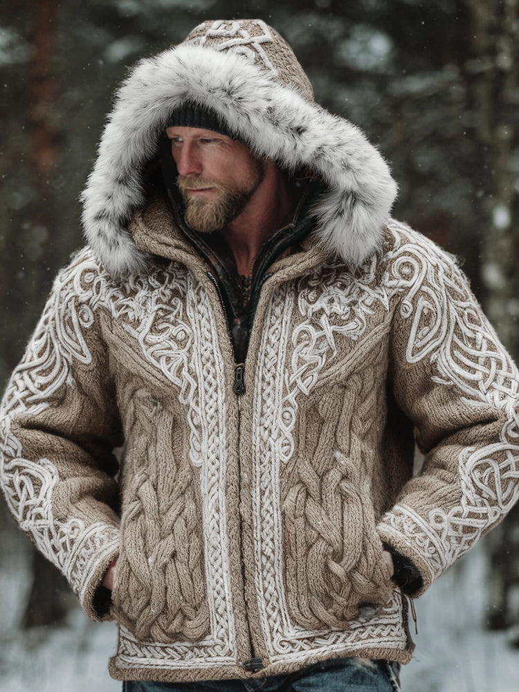 Men's Christmas Santa Celtic Art Warm Hooded Knit Sweater Jacket artswardrobe