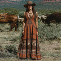 Women's Vintage Western Geometric Print V-neck Maxi Dress elevenforest
