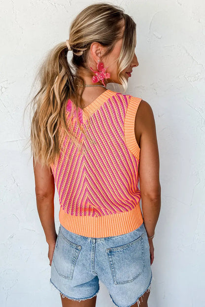 Chevron Pink Knit V Neck Sweater Vest