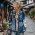 Women's Vintage Japanese Floral Patchwork Linen Button-up Shirt elevenforest