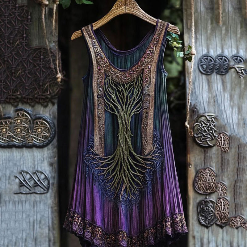 Vintage Celtic Tree Gradient Lace Linen Tank Top elevenforest