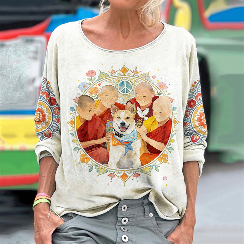 Comstylish Walk For Peace Aloka & Monks Floral Watercolor T Shirt