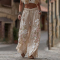 Women's Retro Floral Lace Art Pocket Linen Casual Pants elevenforest