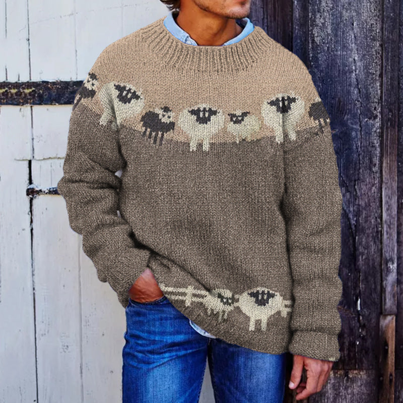 Men's Farm Sheep Print Cozy Knit Sweater elevenforest