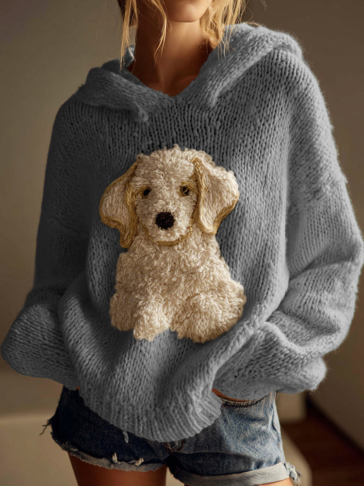 Classic Fuzzy Golden Retriever Dog Felt Cozy Knit Hooded Sweater elevenforest