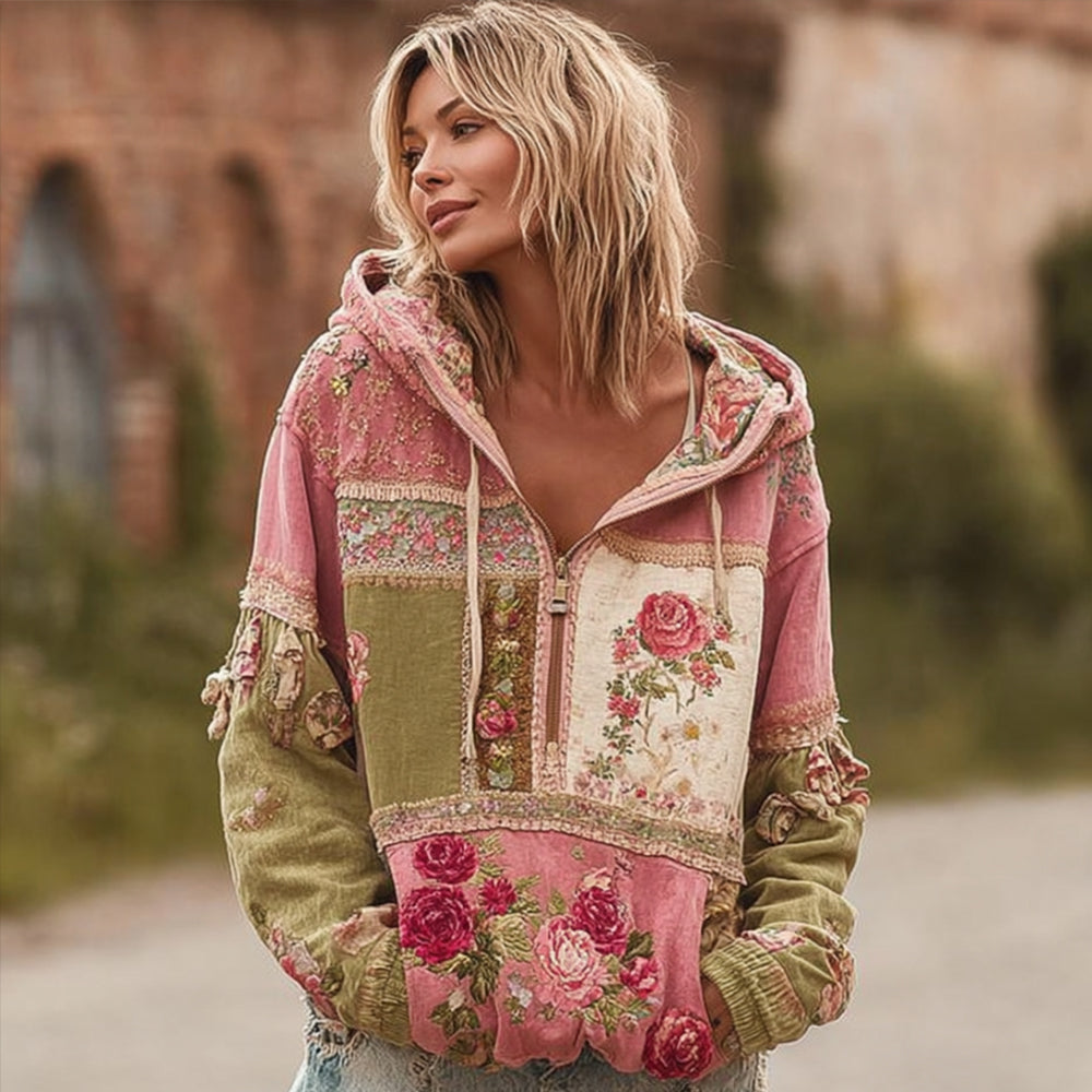 Bohemian-style Vintage Warm-colored Patchwork Hoodie elevenforest