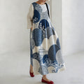 Comstylish Women's Japanese Geometric Floral Pattern Linen Dress