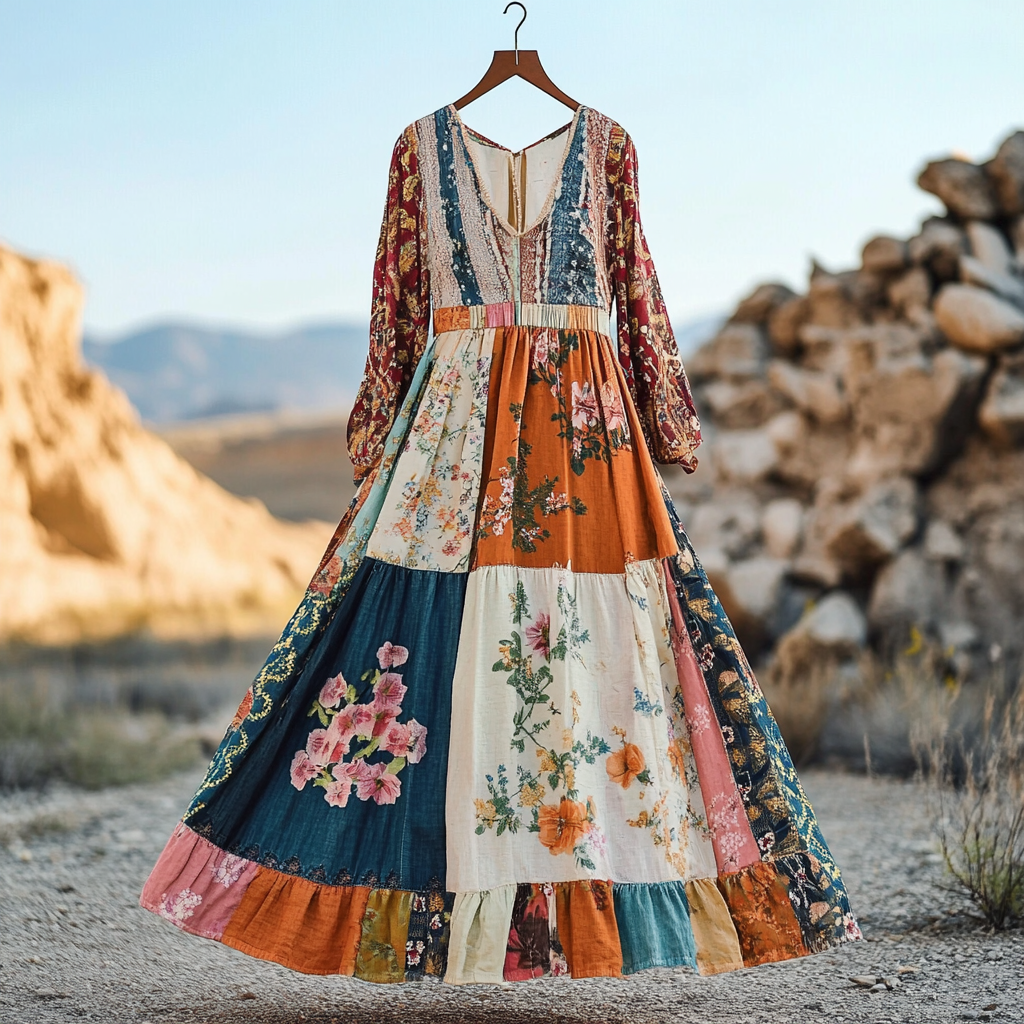 Women's Vintage Bohemian Applique Art Cotton And Linen Dress elevenforest