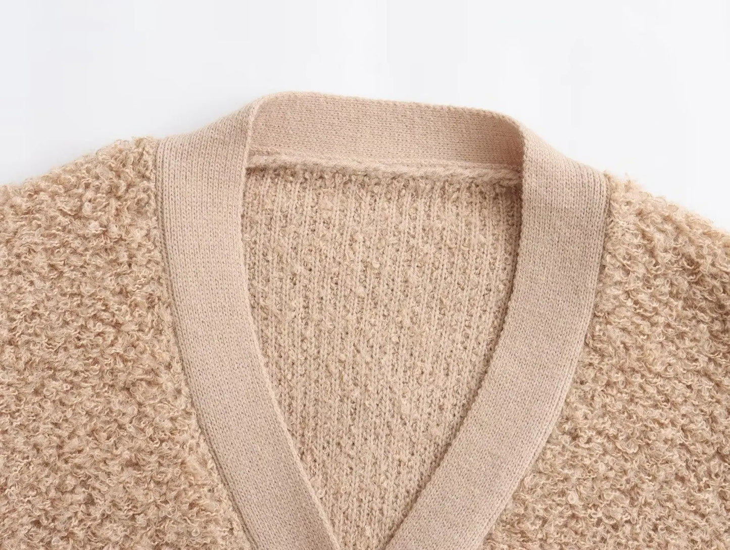 Fall Clothing Teddy Needle Fur Feeling V Neck Knitted Cardigan Coat