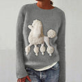 Comstylish White Poodle Embroidery Dog Art Cozy Sweater