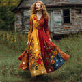 Women's Venezuelan Floral Contrast V-neck Midi Dress elevenforest