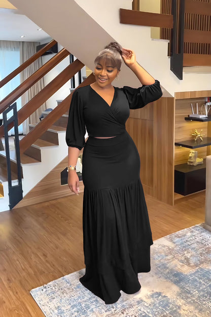 Spring Summer Slim Fit Short Top High Waist Skirt Office Two Piece Set