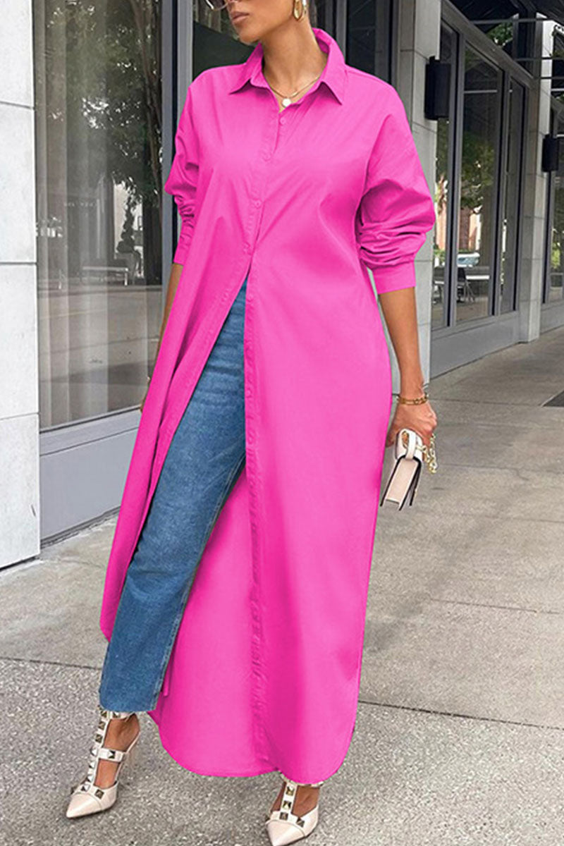 Patchwork Buckle Turndown Collar Tops