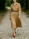 Comstylish Retro Feminine Lapel Cardigan Midi Dress