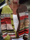 Vintage Colorblock Patchwork Cozy Knit Cardigan artswardrobe
