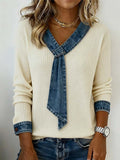 Women'S Casual Contrast Color Stitching Pullover Sweatshirt 