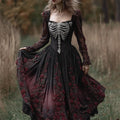 Vintage Skeleton Roses Fiber Art Gradient Flowy Linen Maxi Dress elevenforest