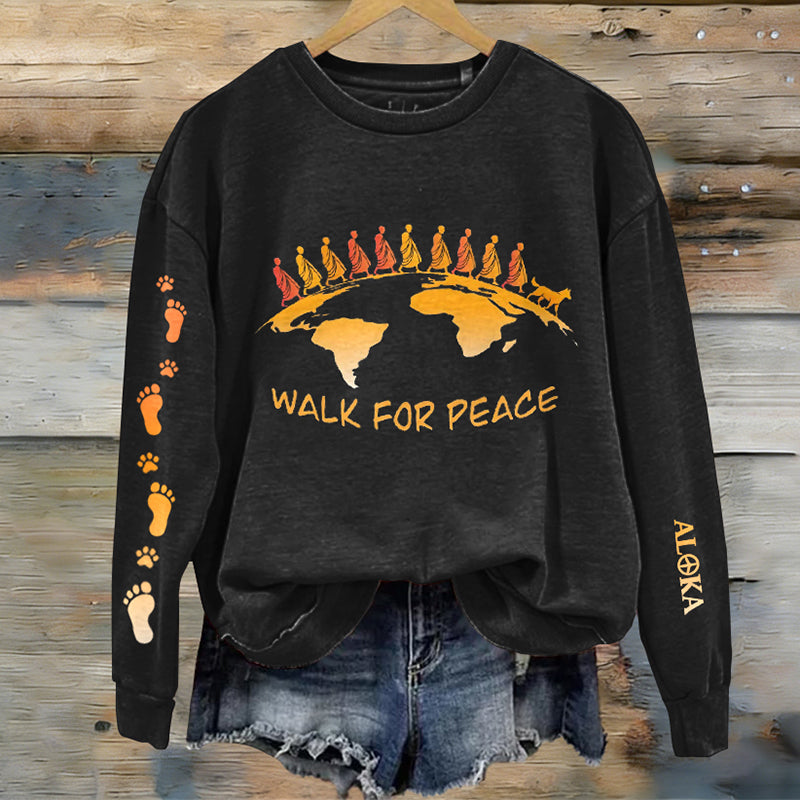 Comstylish Women's Retro Walk For Peace Monks With Aloka Dog Print Casual Sweatshirt